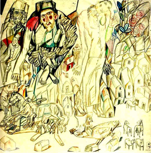    , 1913<br>,, , ,   .  <br>A Young Girl with a Flower<br>Watercolor, brown ink, Indian ink, feather, brush, graphite pencil on paper. The Russian Museum<br>20x20 cm 